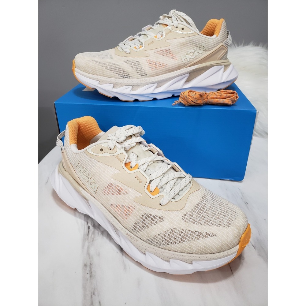 NEW Hoka One One Shoes Elevon 2 TS Alabaster SOLAR FLARE MENS 6 / WOMENS 7